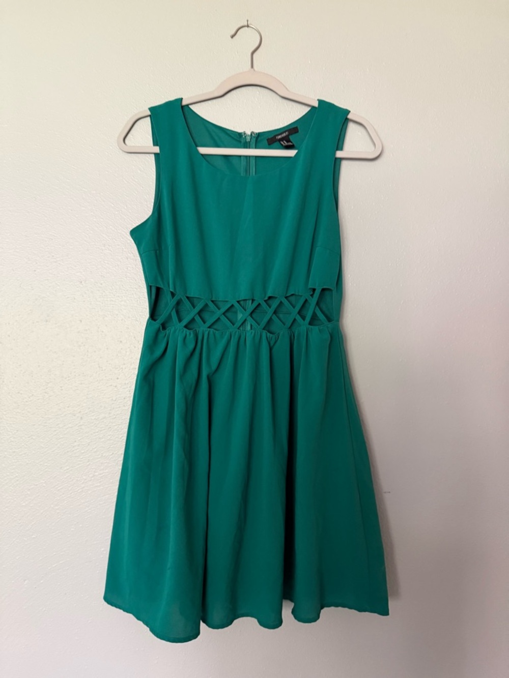 Forever 21 Teal Sleeveless Cutout Waist Mini Dress